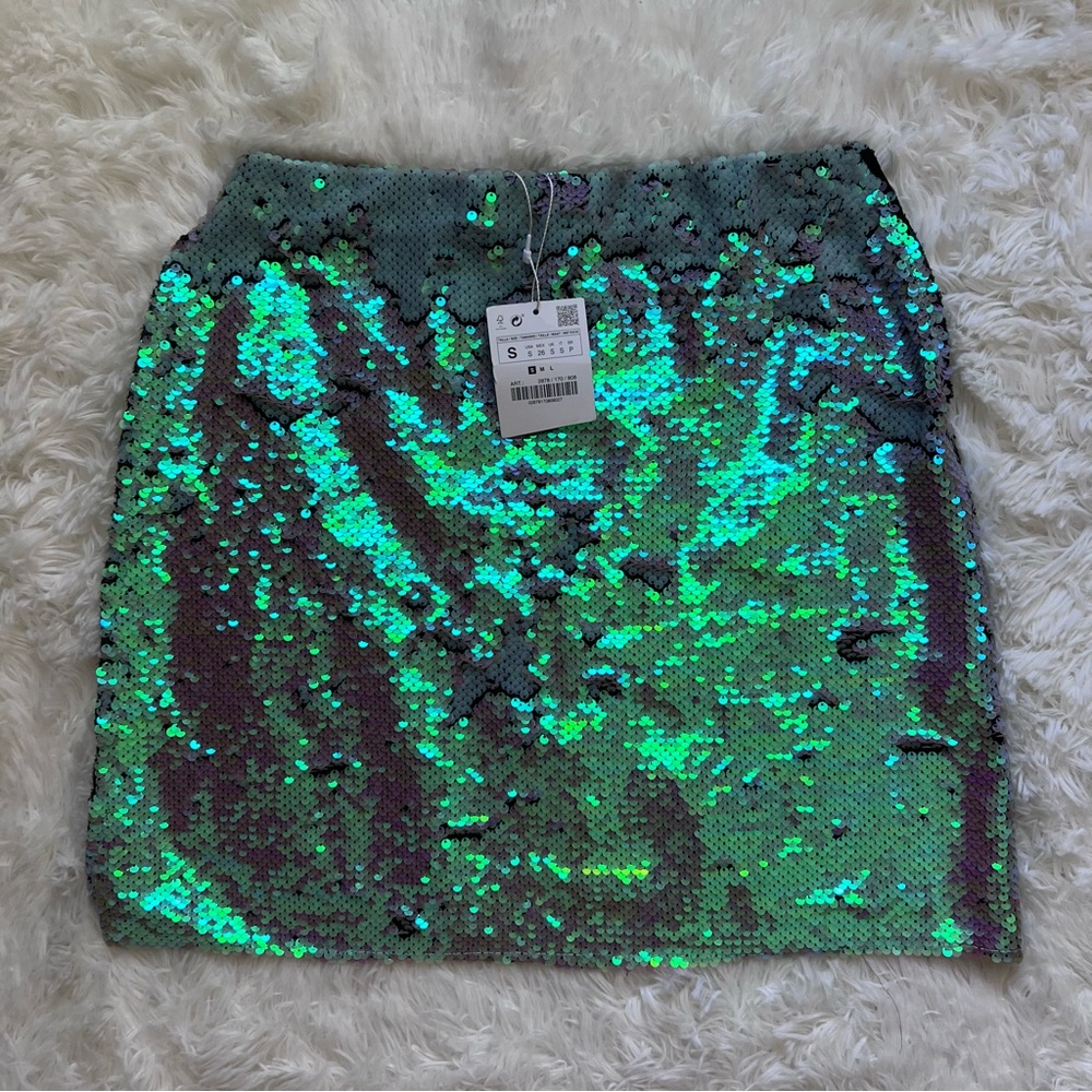 NWT Zara Aquatic Sequin Mini Party Skirt